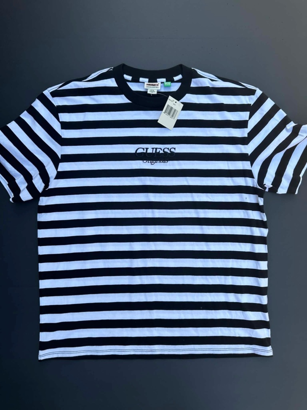 Guess Black & White Striped Crew Tee